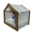 thumbnail image 1 of Abstract Pet House, Black and White Floral Pattern with Graphic Doodle Style Leaves in Blue Shades, Outdoor & Indoor Portable Dog Kennel with Pillow and Cover, 5 Sizes, Multicolor, by Ambesonne, 1 of 5