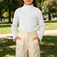 thumbnail image 6 of Girls' Mock Neck Ruffle Trim Ribbed Knit Top Long Sleeve Slim Fit Stretchy Warm Sweater for School Matching 0-12 Years White 6-10 Years, 6 of 6
