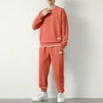 thumbnail image 5 of AWARDER Men's Spring Fall 2-Piece Set, Solid Color Waffle Knit Long Sleeve Round Neck Top and Sweatpants, Comfortable Casual Outfit For Lounge and Home,Orange,3XL, 5 of 5