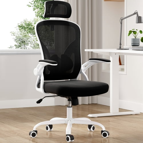 Silla de oficina ergonómica, silla de escritorio de oficina en casa con reposacabezas, silla de computadora de espalda alta con reposabrazos