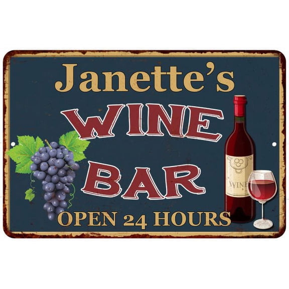 Janette's Green Wine Bar Sign Wall Decor 8 x 12 High Gloss Metal 208120043777