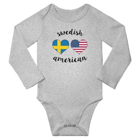 

Swedish and American Love Heart Baby Long Slevve Bodysuit Unisex Gifts (Gray 3-6 Months)