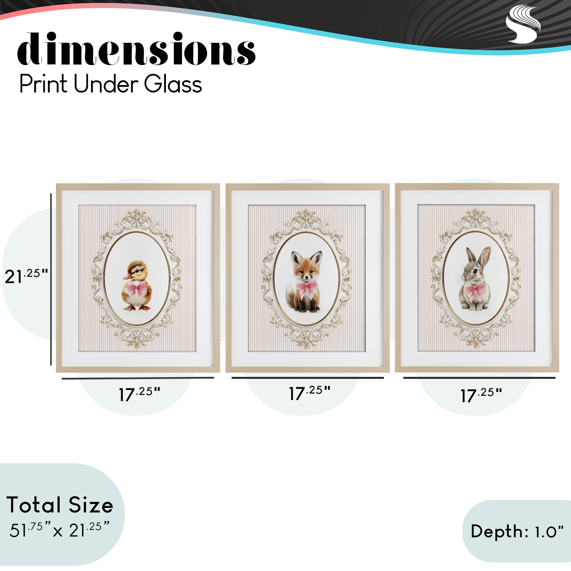 Stupell Industries Vintage Animals with Ornate Design 3 Piece Birch Framed Print Under Glass Set, design by Christine Simpson Art