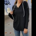thumbnail image 4 of Sudadera con Capucha y Cordón para Mujer, Suéter Holgado de Larga, Talla Grande Negro XXL, 4 of 9