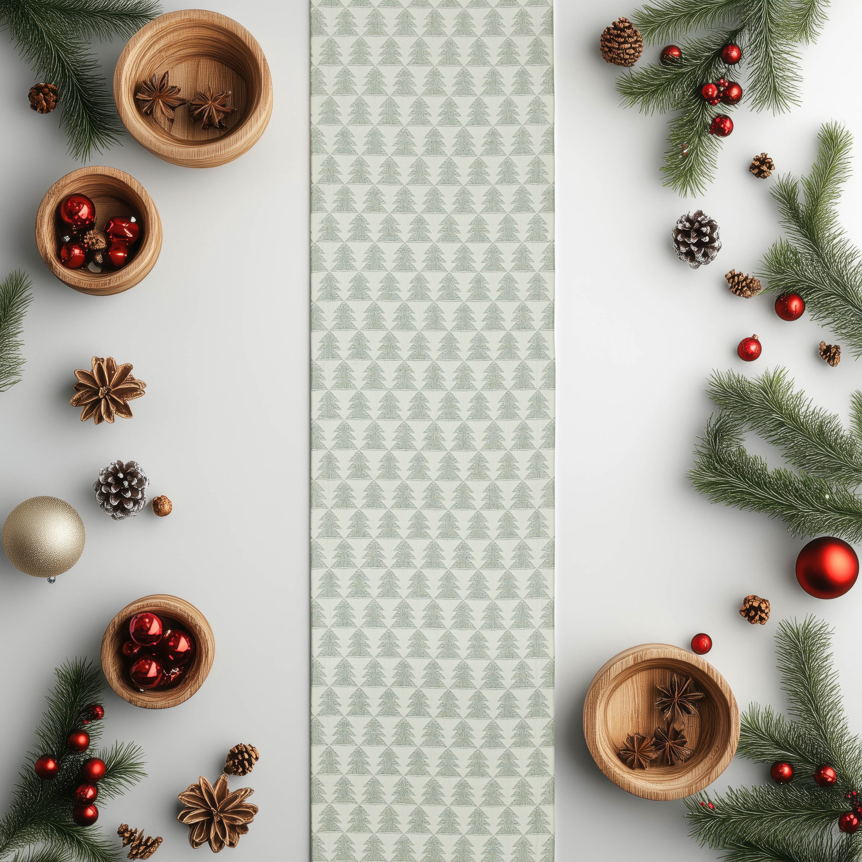 Holiday Trees Jacquard 13" x 72" Table Runner- 100% Cotton, Green