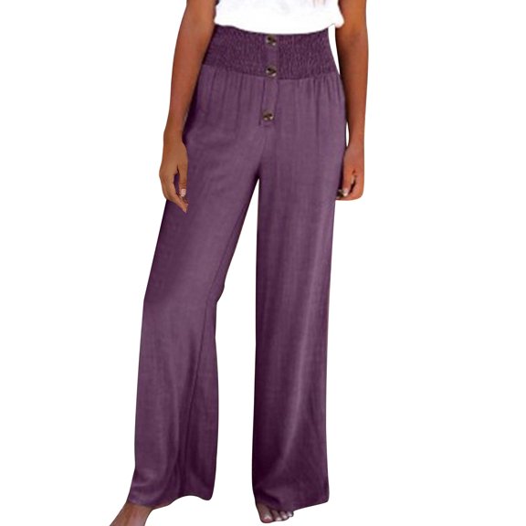 CLOISE Wide Leg Pants for Women Plus Size Plus Size High Waist Long Pants Casual Solid Baggy Trousers Elastic Waist Button Beach Clothes
