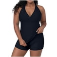 thumbnail image 3 of Women's Plus Size Bikinis Set Standard Straps V-Neck Padded Cups Tank Top Boy Shorts Soft Stretch Swimwear Two Piece Swimsuits Sets, 3 of 5
