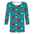 thumbnail image 4 of FASHOFT 3/4 Sleeve Crew Neck T-Shirts for Women Valentinas Day Spring Shirts Love Heart Graphic Tee Tops Sky Blue L, 4 of 4