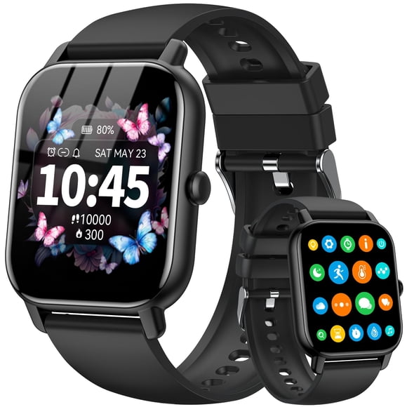 Reloj inteligente Mindimp de 1.85 pulgadas con pantalla HD, Bluetooth, IP68, negro