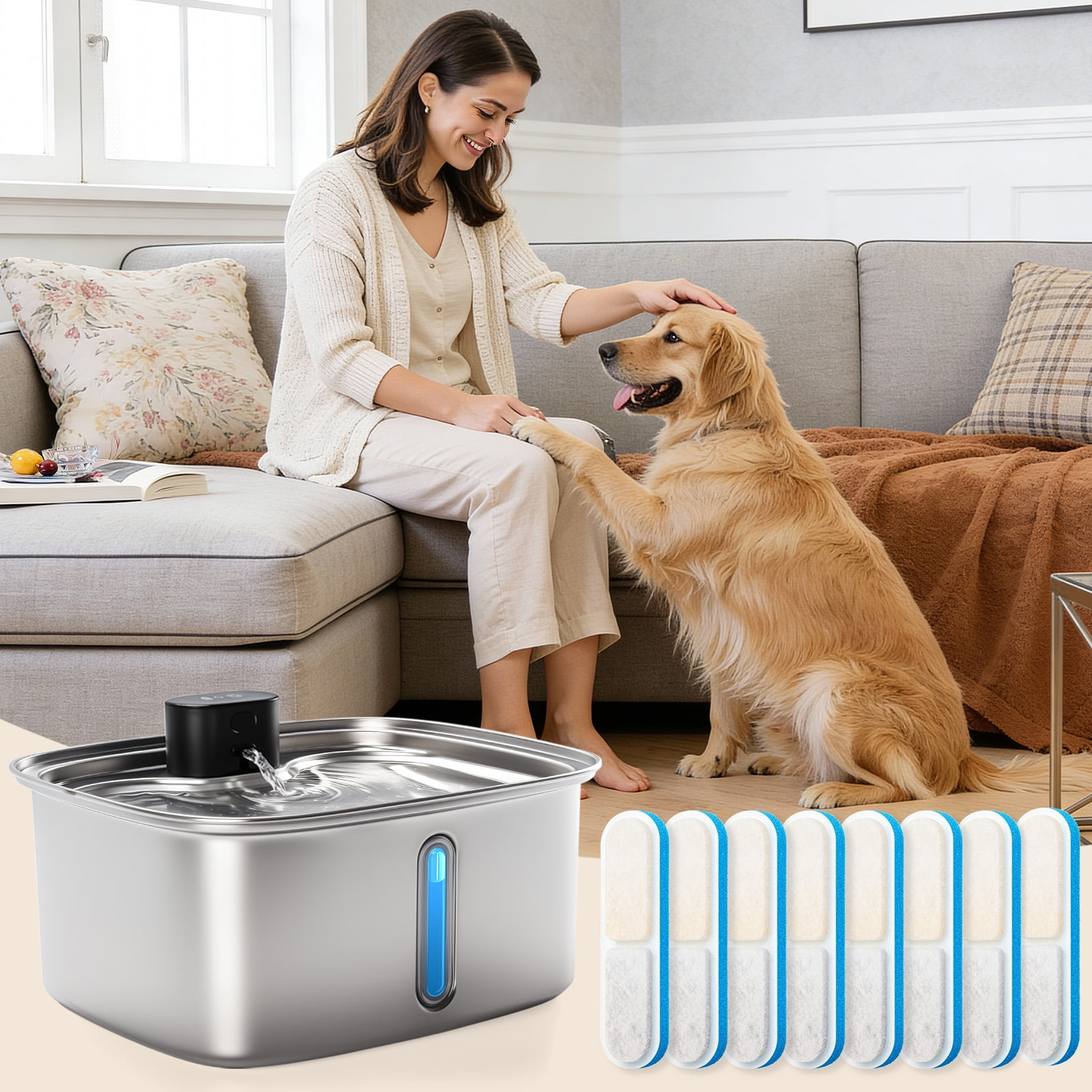 Vacqueen 8 Count Replacement Filters & Sponges for Automatic Dog & Cat Water Fountain