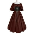 thumbnail image 4 of Women's Renaissance Cosplay Dress Flare Sleeve Off Shoulder Medieval Vintage Dresses with Corset Patchwork Ball Gown, 4 of 7