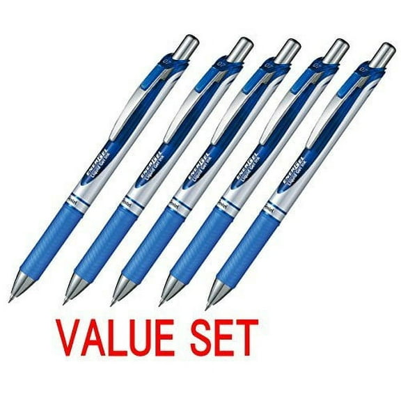 Pentel EnerGel Deluxe RTX Retractable Liquid Gel Pen,0.7mm, Fine Line, Metal Tip, Blue Ink-Value set of 5