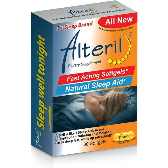 Alteril Natural Fall Asleep Faster Sleep Aid Non Narcotic Fast Acting Dietary System, 30 Softgels