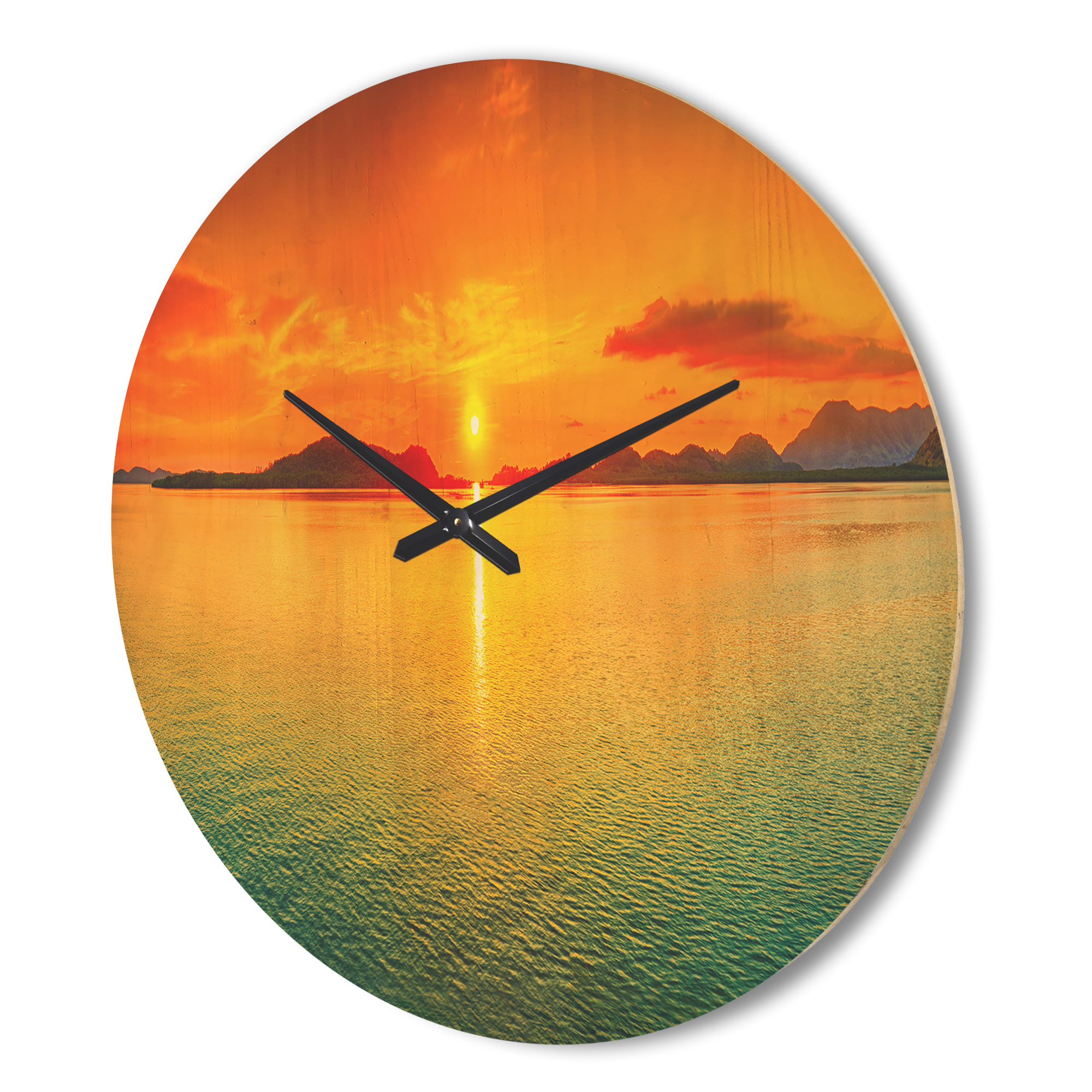 Designart 'Panorama Yellow Sunset ' Modern Wood Wall Clock