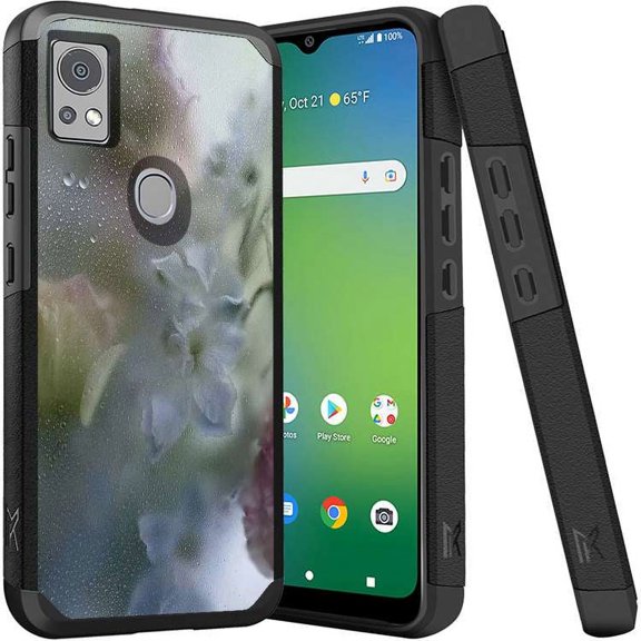 ANJ  Shockproof Dual Layer Slim Hard Case   Tempered Glass Cover Compatible with Icon 5, AT&T Motivate 4 - Raindrop Flowers