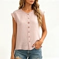 thumbnail image 4 of ClodeEU Women's V Neck Sleeveless Button Ruffle Trim Blouse,Casual Tank Top for Summer Pink,Women's Plus XL, 4 of 5