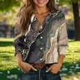 thumbnail image 2 of YUGYXL Summer Tops for Women Trendy Ruffle Cuffs 3/4 Sleeve Shirts Button Down V Neck Blouse Boho Floral Print T-Shirts Khaki L, 2 of 5