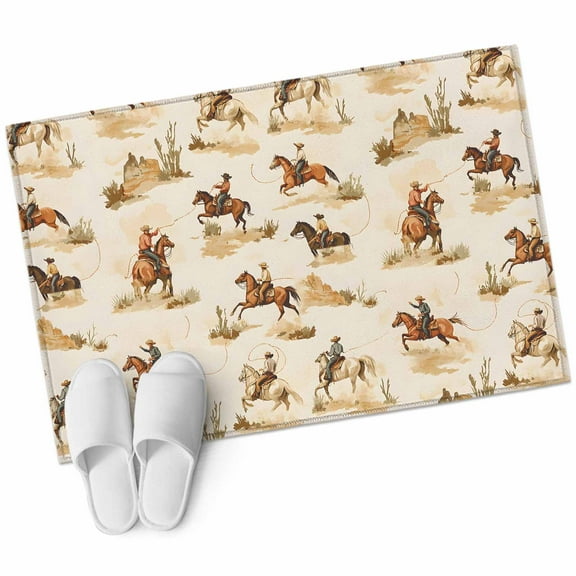 Western Cowboy Bathroom Mat 2x3 FT, Non Slip Small Kitchen Mat, Vintage Country Horse Plants Art Washable Soft Backed Front Door Throw Rug Non-Shedding Indoor Outdoor Doormat for Entryway Sink