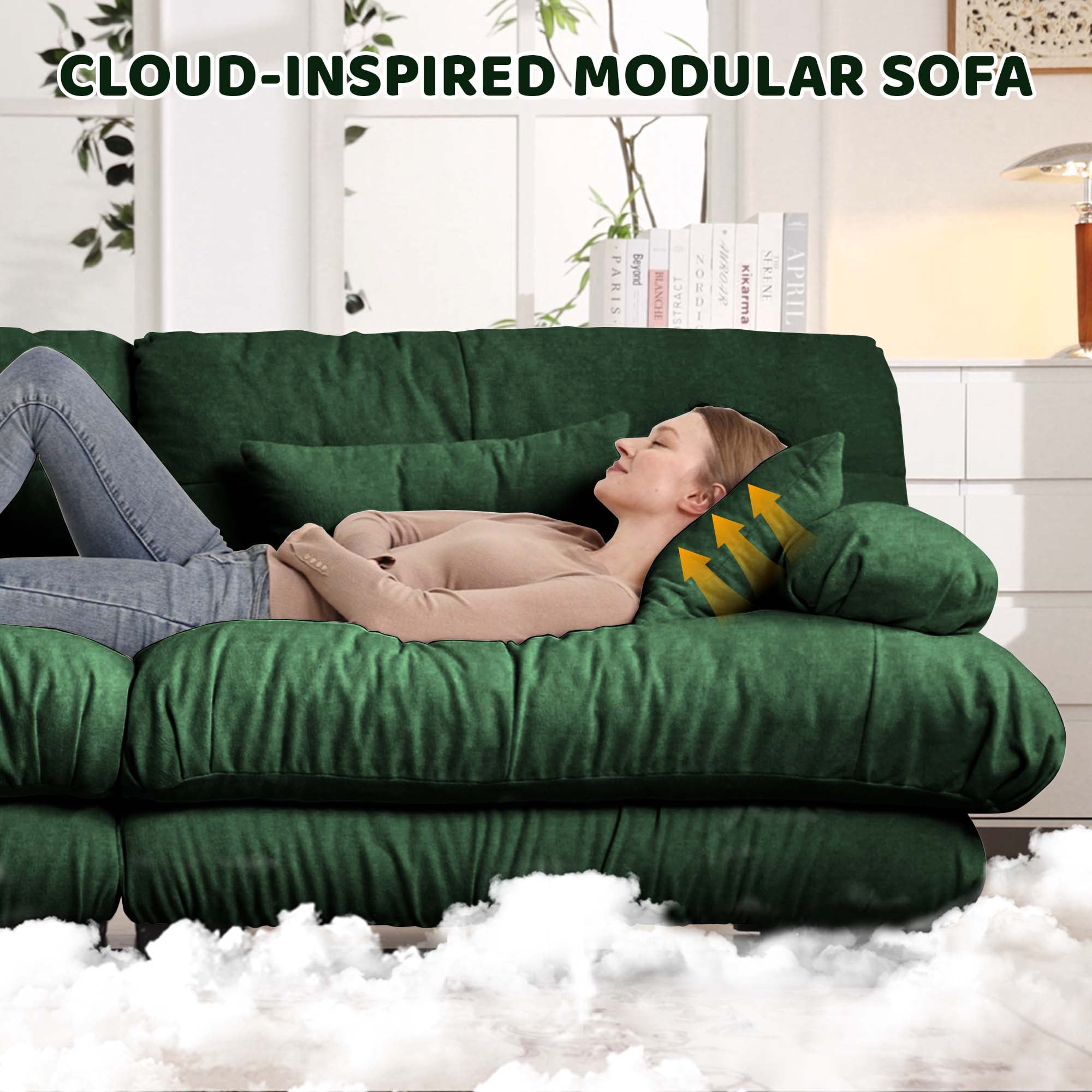 94.4" Cloud Chenille Loveseat Sofa, Oversized Deep Seat 2 Seater Couch for Living Room with Pillows，Green