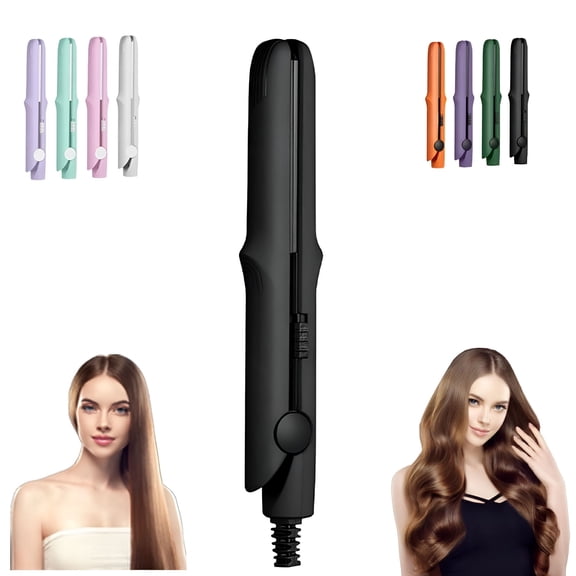 HIBIBUD 2 in 1 Mini Curling Iron and Hair Straightener, Portable Dual Purpose Ceramic Flat Iron Wand, Quick Heat Styling Tool for Short Hair and Travel