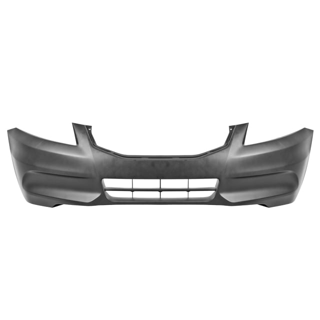 defensa accord 2011 al 2012 honda delantera tong yang nueva fascia delantera para pintar sin hoyo, vista frontal centrada de la pieza en plástico sin pintar con rejilla inferior integrada, compatible con Accord 2011-2012 4 puertas; a menudo usada como reemplazo directo en reparaciones de paragolpes.