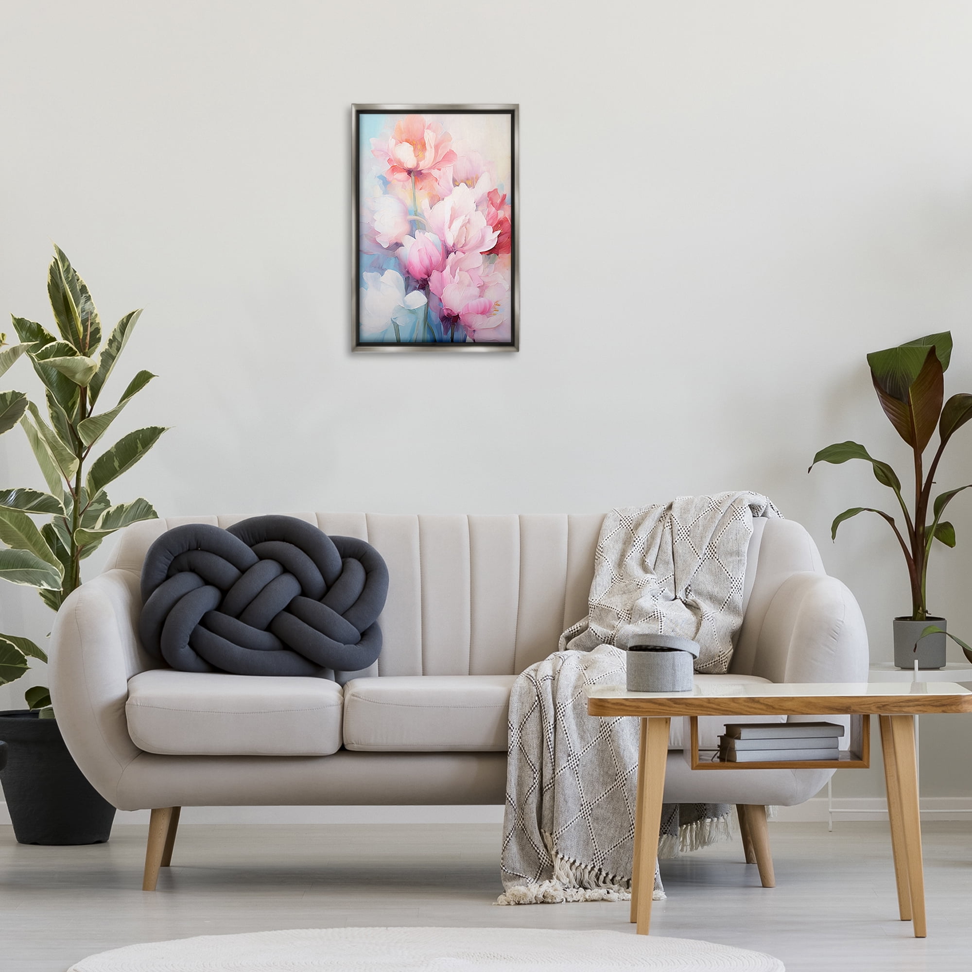 Stupell Industries Soft Tulip Blossoms Botanical & Floral Painting Gray Floater Framed Art Print Wall Art, 17 x 25