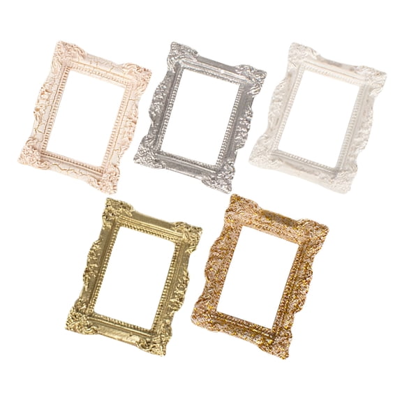 XIBUFE Miniature Picture Frames Resin 5 Pieces Assorted Decorative Photo Frame Set for Home Office Desk Mini Picture Frames