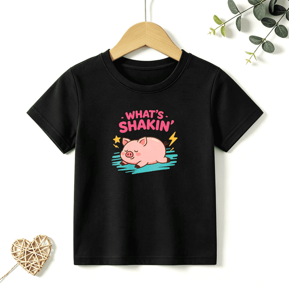 Girls Graphic Tees Cute Pig Kids T Shirt Funny Farm Animal 100% Cotton Short Sleeve Soft Tops 4-13Y