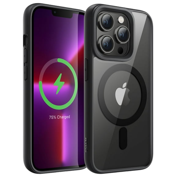 JETech Magnetic Case for iPhone 13 Pro Max 6.7-Inch Compatible with MagSafe, Shockproof Phone Bumper Cover, Solid Color Matte TPU Frame, Anti-Scratch Clear Back (Black)