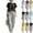 Black, variant on Plus Size Two Piece of Outfits for Womens Round Neck Short Sleeve Pinstripe Pocket Elastic Waist Long Pants Sets,S,Black
