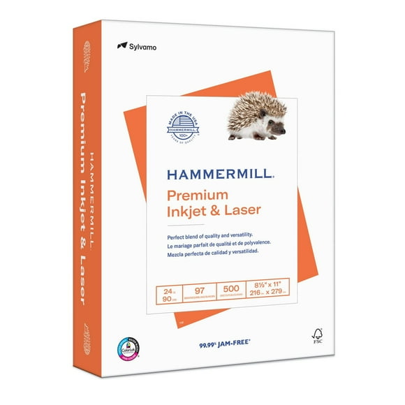 Hammermill Premium Inkjet & Laser Printer Paper, 8.5x11 Paper, 24lb, 1 Ream