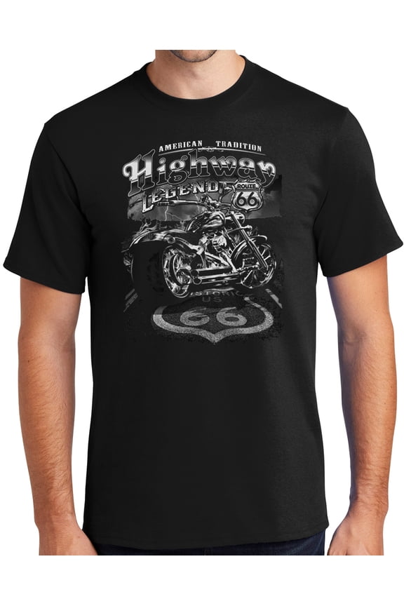 Historic Rt Route 66 Highway Legend Biker T-shirt, Large Jet Black - TALL