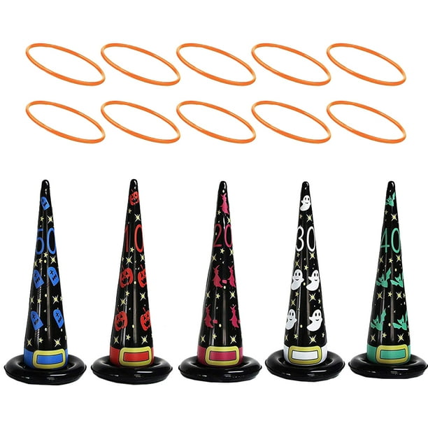 1 juego de anillos inflables para sombrero de bruja de Halloween, juego de lanzamiento de fiesta, suministros para fiestas