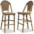 thumbnail image 1 of PURPLE LEAF Bar Stools Set of 2 French Outdoor Bar Stool Bamboo Print Finish Back Rattan Wicker Patio Outdoor Bar Height Bar Stools with Footrest, Brown, 1 of 7