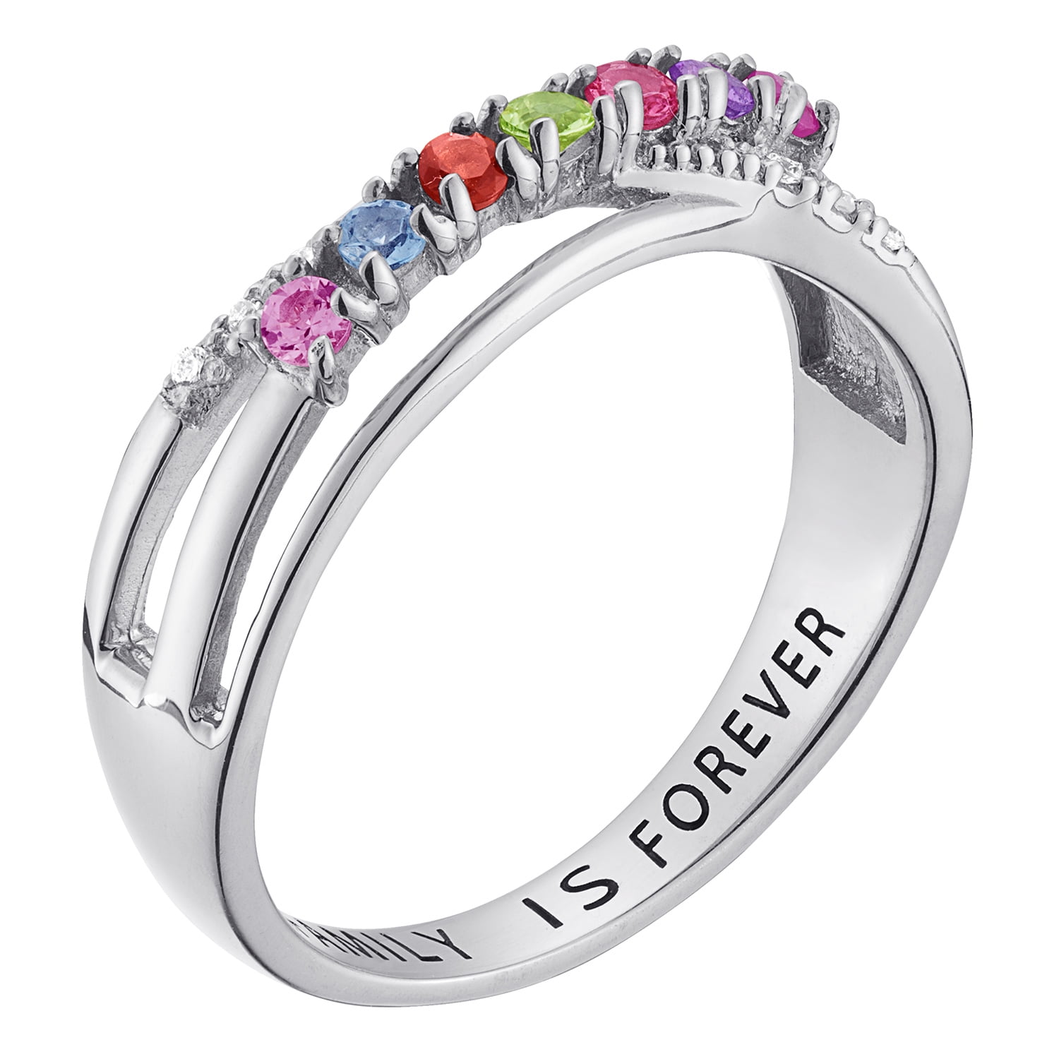Family Jewelry Personalized Planet Mother's Sterling Silver or Gold over Silver Genuine Birthstone and Diamond Accent Ring ,Women's