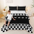 thumbnail image 2 of Castle Fairy Race Checkered Pattern Full Size Comforter Sets 3 Pieces for Teens, Minimalist Track Print Bedding Sets for Bedroom, Black White,Black Reversible, 2 of 6