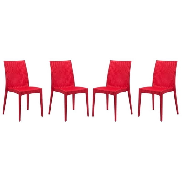 Afuera Living Chaise de Salle à Manger Intérieure Extérieure en Tissage Moderne Rouge, Ensemble de 4
