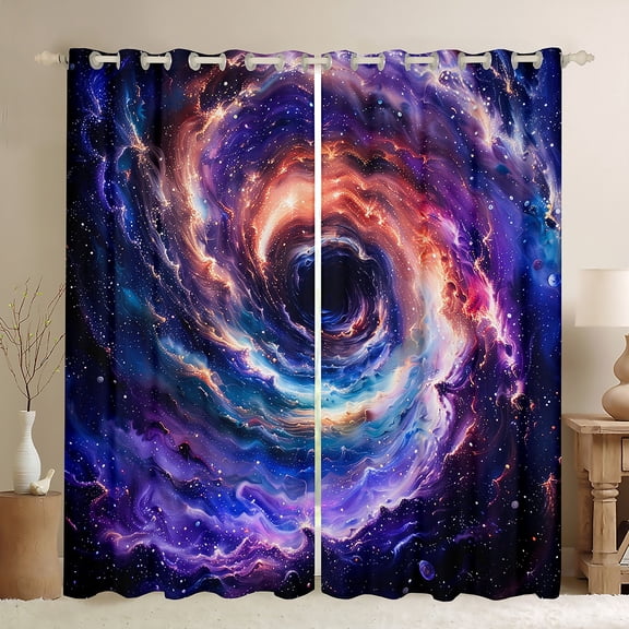 Manfei Beauty Colorful Galaxy Black Out Curtains,Starry Sky Curtains Pack of 2 (42x63 Each),Modern Aesthteic Art Bedroom Curtains For Girls Kids,Microfiber Bedroom Decor