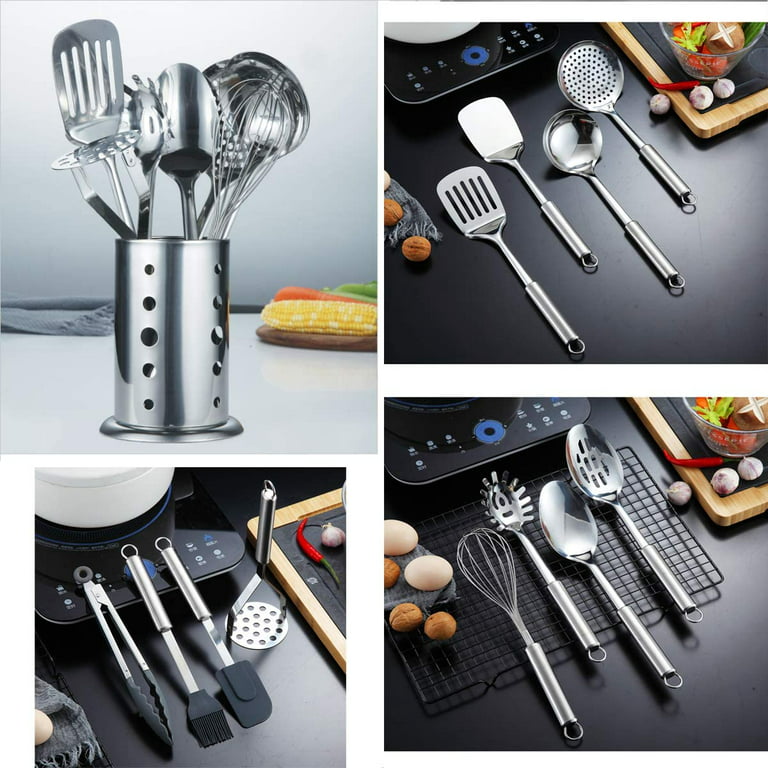 ReaNea 13 Pieces Shiny Stainless Steel Kitchen Utensils Set with