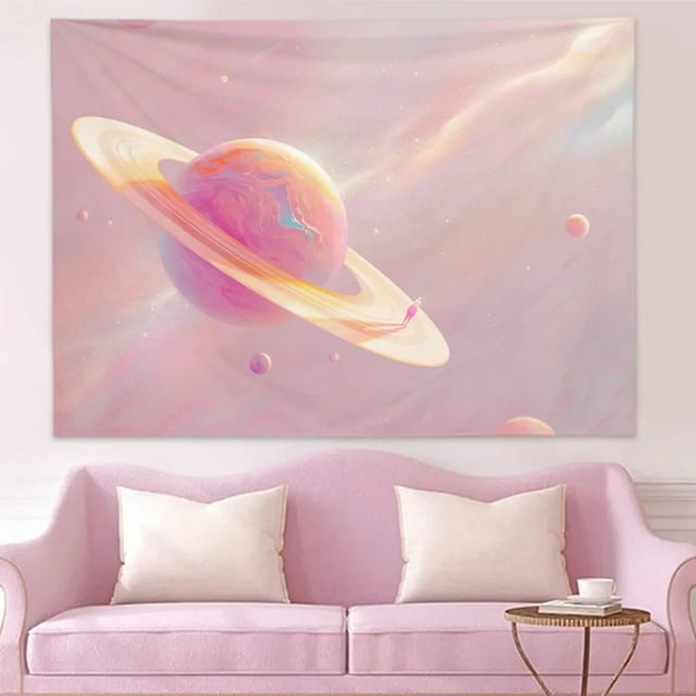 Tapestry Pink Sky Planet para pared, 150 x 100 cm, fibra de poliéster