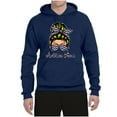thumbnail image 3 of Autism Awareness Mom Life Messy Hair Bun | Cool Support Neon Print Bandana Mother's Day Unisex Graphic Hoodie Sweatshirt, Navy, Small, 3 of 5