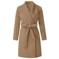 thumbnail image 4 of Bcresic Saving Wool Coats for Women Lapel Collar Outwear Long Solid Color Overcoat with Belt Long Sleeve Windproof Jacket Winter Trench Coat Plus Size Trendy Outerwear Clearance,Khaki,Small, 4 of 5