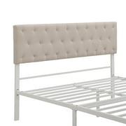 Queen Platform Bed Frame with Storage, Beige Linen Upholstered Metal Platform Bed with Headboard and Drawer, Modern Bedroom Furniture Queen Size Bed Frame, Holds 500 lbs, No Box Spring Needed, J3722