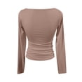 thumbnail image 3 of Xyxonk Summer Top for Womens Stretchy Ribbed Long Sleeve T Shirt Going Out Boat Neck Double Lined 2025 Trendy T Shirts Brown XS, 3 of 4