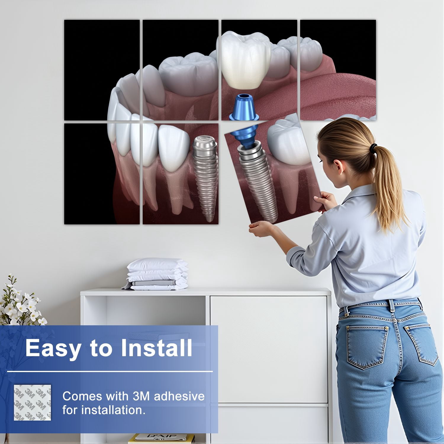 Dental 8 Pack Art Acoustic Panels Sound Absorbing Premolar tooth crown implant abutment Medically Decorative Soundproof Wall Panels Self Adhesive for Physician Hospital Office 48"x32"