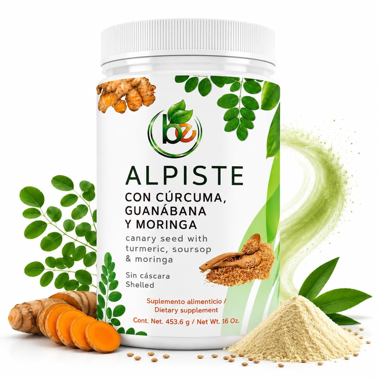 Leche de Alpiste, Curcuma, Guanabana & Moringa (Premium Canary Seed Milk – with Turmeric, Soursop & Moringa) – Superfood Blend by Bexpertsusa– 16 oz – Vegan, Dairy-Free, Non-GMO, 100% Natural