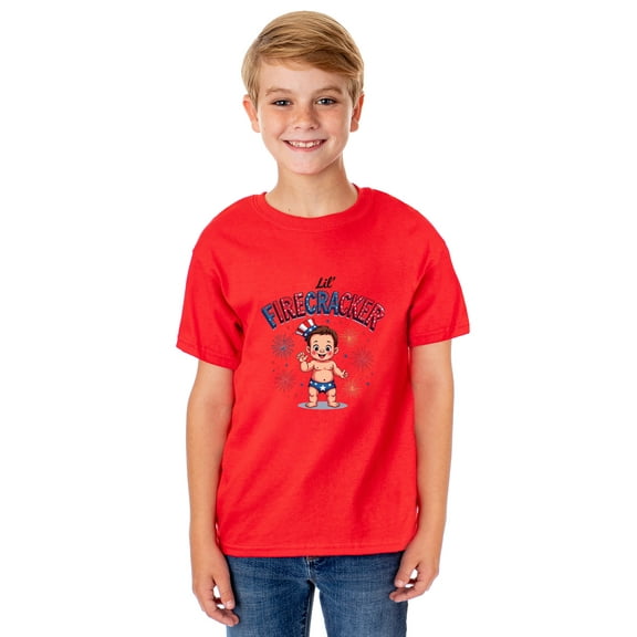 Lil' Firecracker Boys' Festive Fourth of July Tee Parody Short-Sleeve Funny T-Shirt