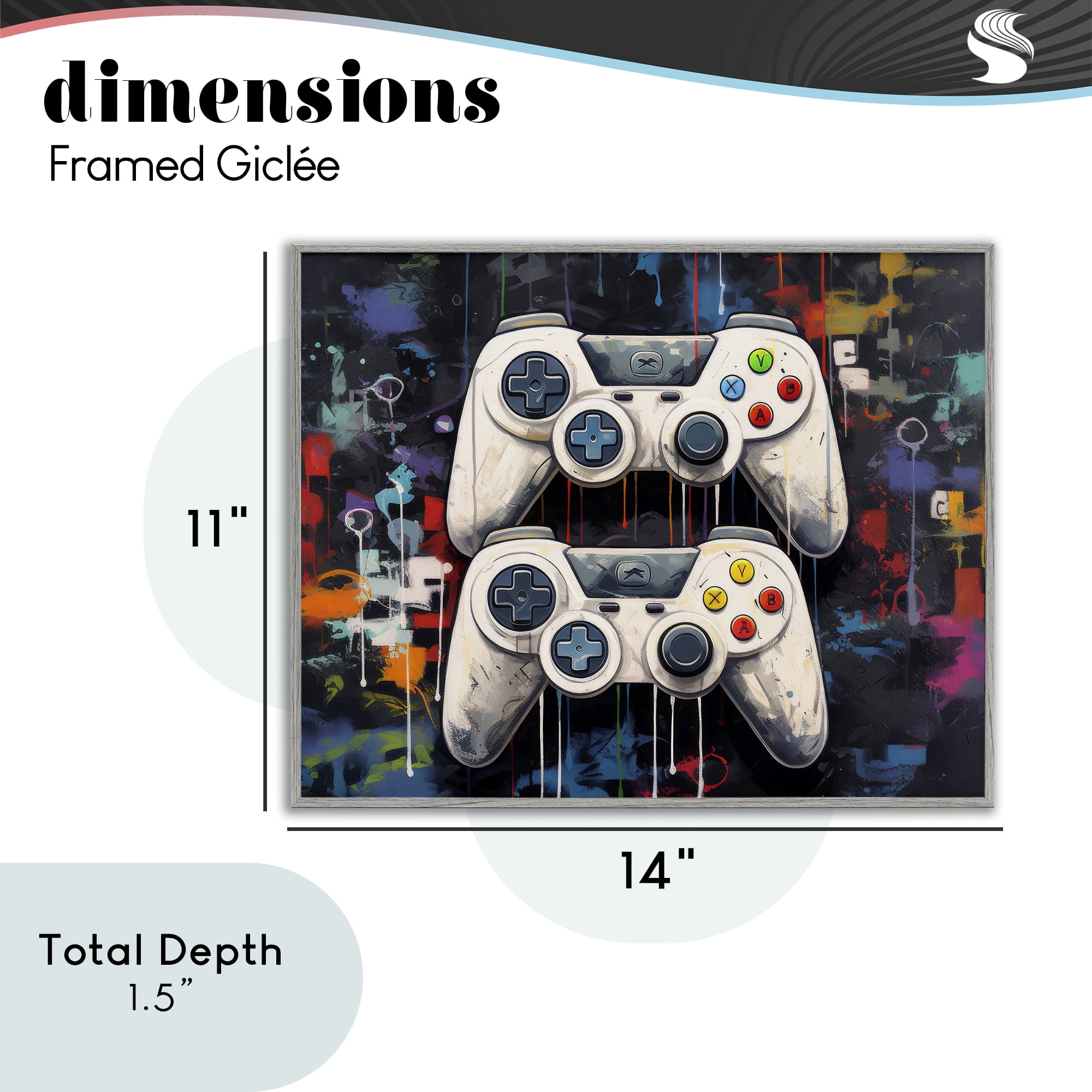 Stupell Industries Joystick Journeys with Paint Splatter Gray Framed Giclee Art, design by Lazar Studio