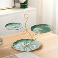 thumbnail image 5 of 3-Tier Leaf Design Fruit Tray | Large Capacity Snack & Dessert Serving Platter | Green Plastic Storage Tray with Handle | 40X32X26Cm for Parties & Home Use, 5 of 6