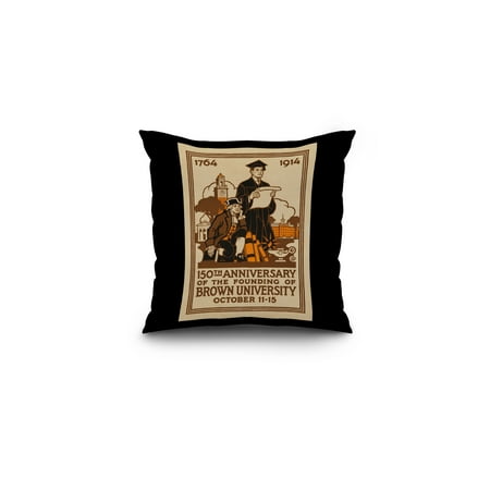 Brown University - 150th Anniversary Vintage Poster USA c. 1914 (16x16 Spun Polyester Pillow, Black (Best Black Universities In The Usa)